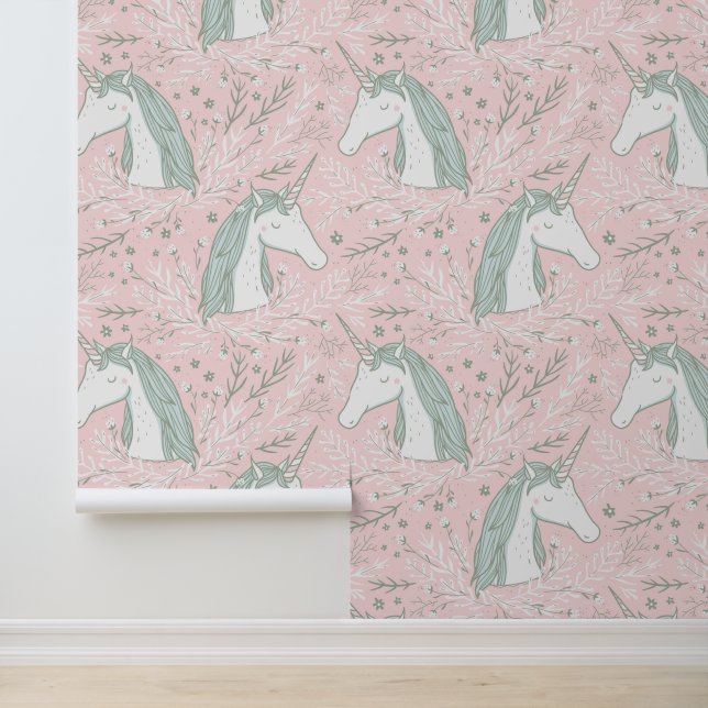 Sweet Floral Unicorn Pattern Wallpaper (Application)