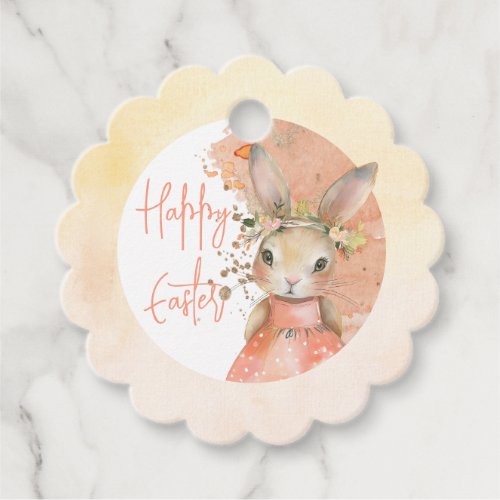 Sweet Floral Watercolor Bunny Happy Easter  Favor Tags