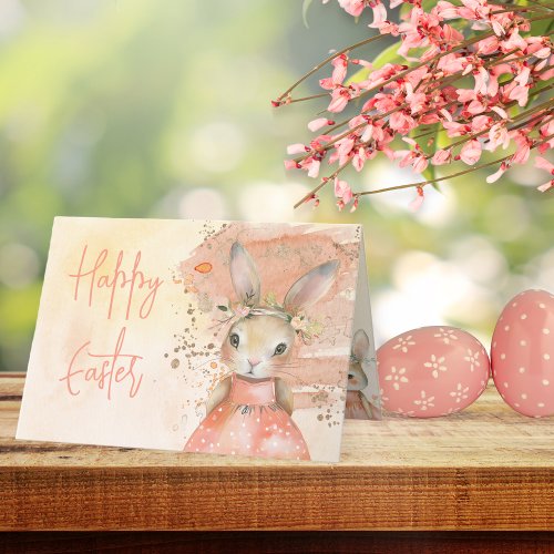 Sweet Floral Watercolor Easter Bunny Happy Easter Holiday Card
