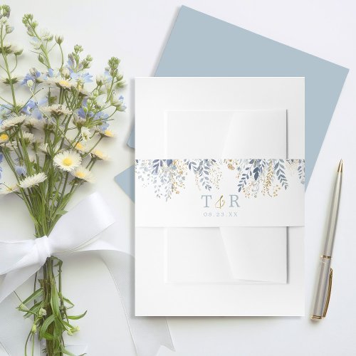 Sweet Floral Wedding Border Blue ID1045 Invitation Belly Band