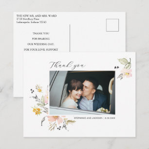 Sweet Floral Wedding Photo Thank You Postcard