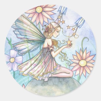 Sweet Flower Fairy Art By Molly Harrison Classic Round Sticker by robmolily at Zazzle