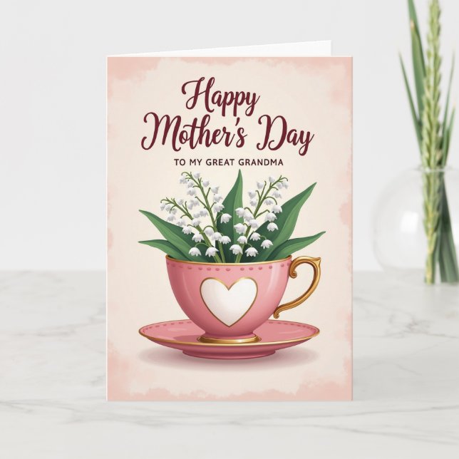 Sweet Flower Tea Cup Mothers Card (Front)