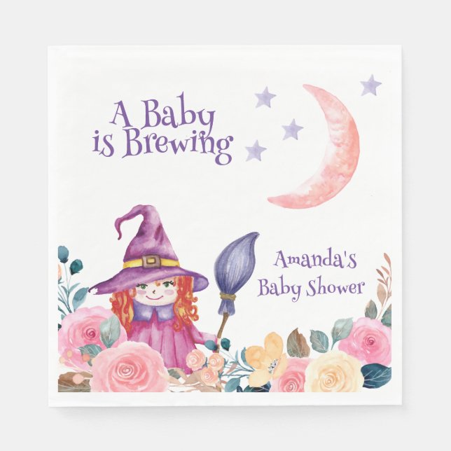 Sweet Flower Witch Cauldron Baby Brewing Shower  Napkins (Front)