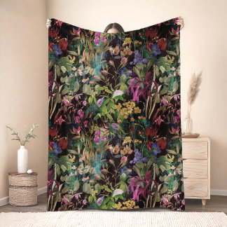 Sweet flowers leaves colorful fleece blanket