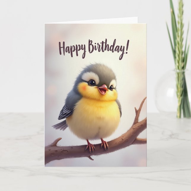 Sweet Fluffy Bird Birthday Card (Front)