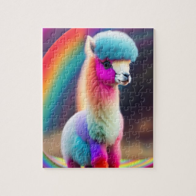 Sweet Fluffy Little Cute Colorful Alpaca Jigsaw Puzzle (Vertical)