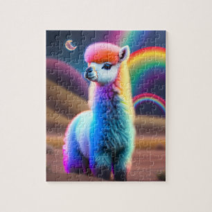 Sweet Fluffy Little Cute Colorful Baby Alpaca Jigsaw Puzzle