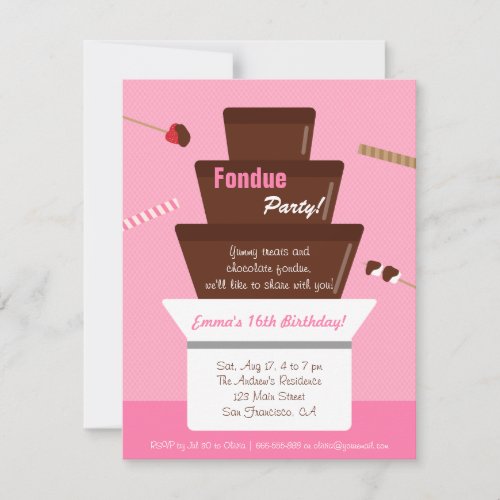 Sweet Fondue Fountain Girls Birthday Party Invitation