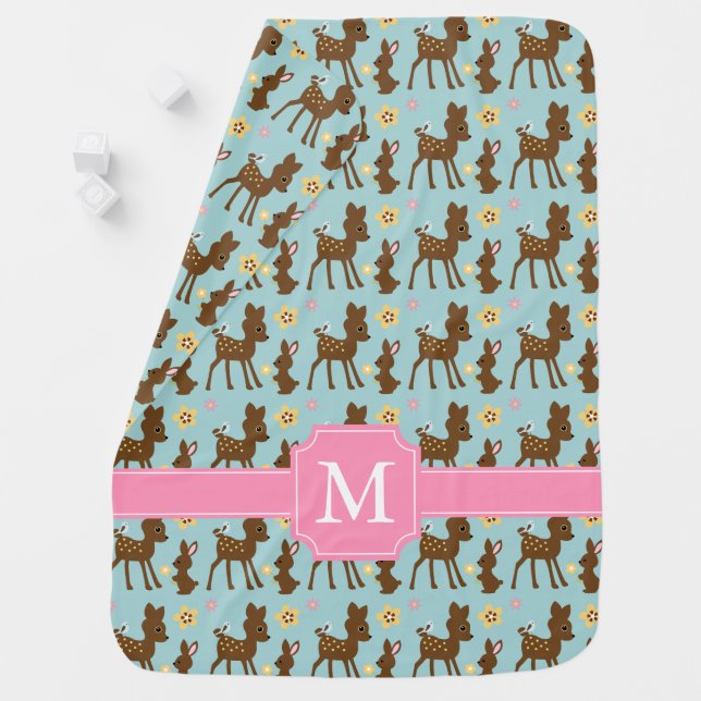 Sweet Forest Animals Monogrammed Swaddle Blanket (In Situ)