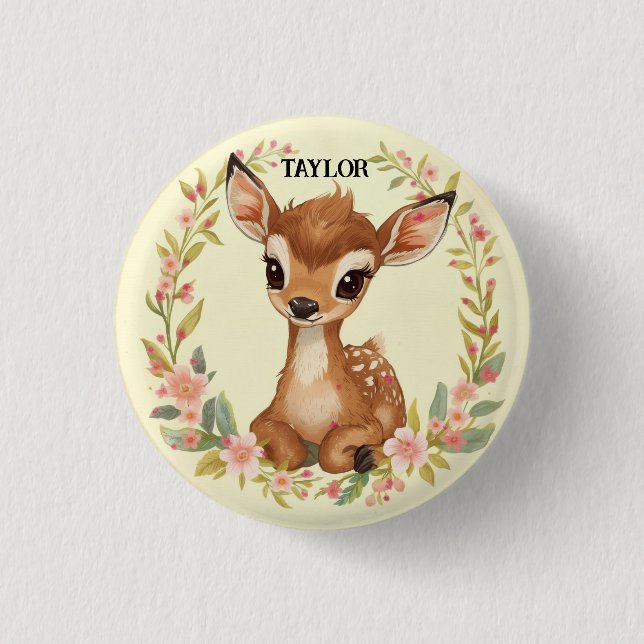 Sweet Forest fawn in a Flower wreath Button (Front)