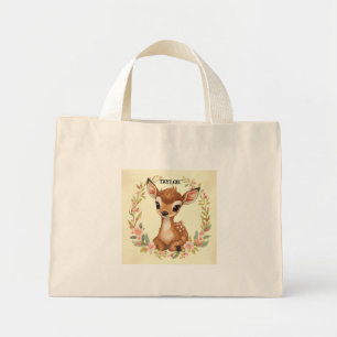 Sweet Forest fawn in a Flower wreath Mini Tote Bag