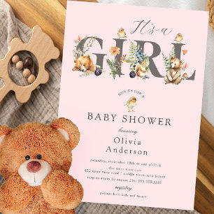 Sweet Forest Friends It's A Girl Invitation