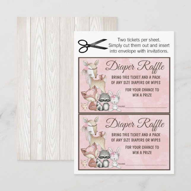 Sweet Forest Woodland Girls Diaper Raffle Insert Invitation (Front/Back)