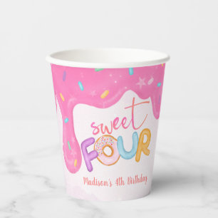 sweet four Pink Frosting Girl's First Birthday Paper Cups