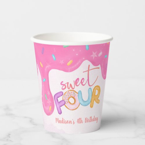 sweet four Pink Frosting Girls First Birthday Paper Cups