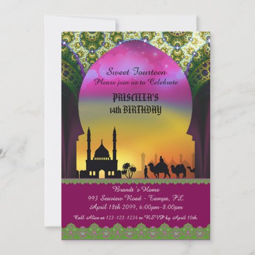 Sweet Fourteen birthday invitation Arabian night Invitation