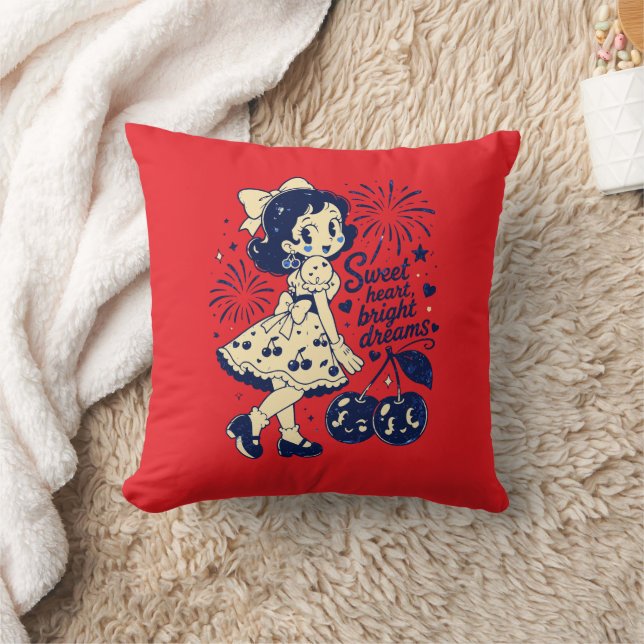 Sweet Fourth of July Independence Day Throw Pillow (Blanket)