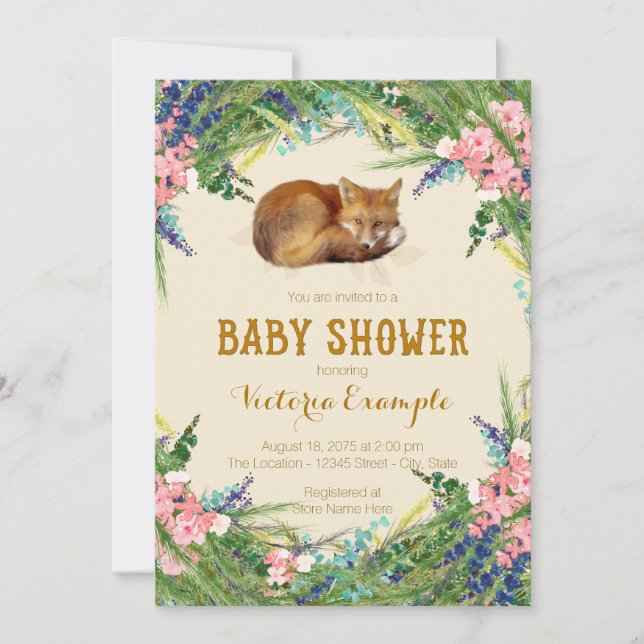 Sweet Fox Baby Shower Invitation (Front)