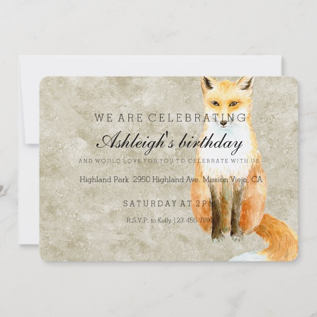 Sweet Fox birthday Invitation (Front)