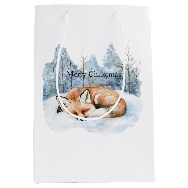 Sweet Fox Blue Christmas Snowflakes Medium Gift Bag (Front)