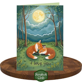 Sweet Fox Couple Sleeping Moon Forest I Love You Card