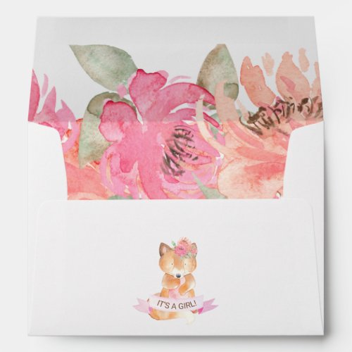 Sweet Fox Floral Baby Shower Preprinted Address Envelope