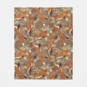 Sweet Fox Pattern in Fall Neutrals Fleece Blanket