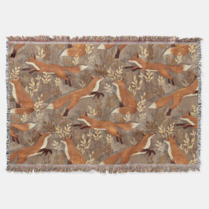 Sweet Fox Pattern in Fall Neutrals Throw Blanket