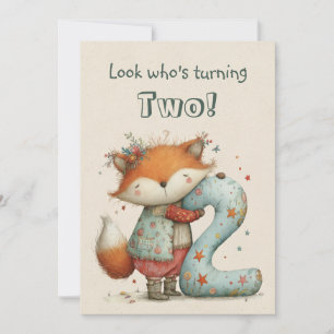 Sweet Fox Second Birthday for Two Year Old Flat Card