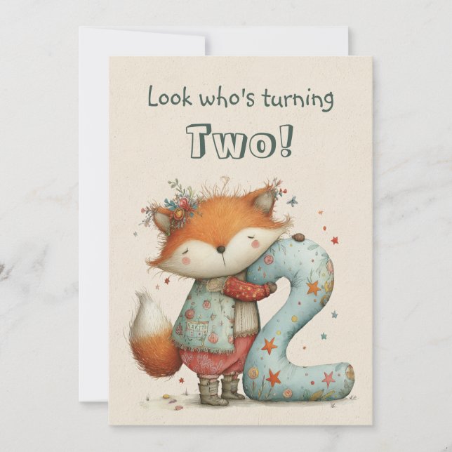 Sweet Fox Second Birthday for Two Year Old Flat Card (Front)