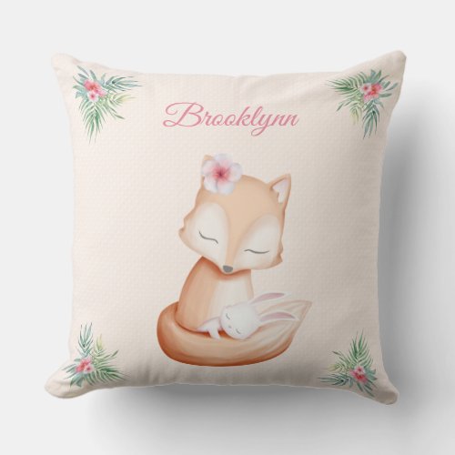 Sweet Fox Snuggling A Bunny Rabbit _ Personalized Throw Pillow