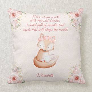 Sweet Fox Snuggling Bunny Personalized Nursery Throw Pillow