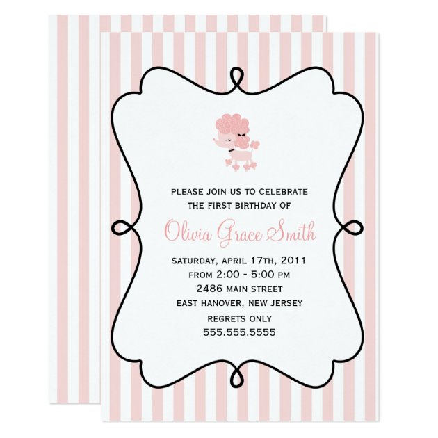 Sweet French Poodle Girls Birthday Party Invitation
