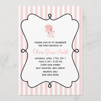 Sweet French Poodle Girls Birthday Party Invitation