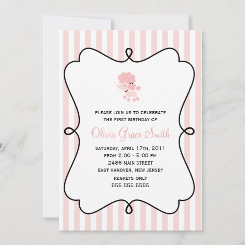 Sweet French Poodle Girls Birthday Party Invitation