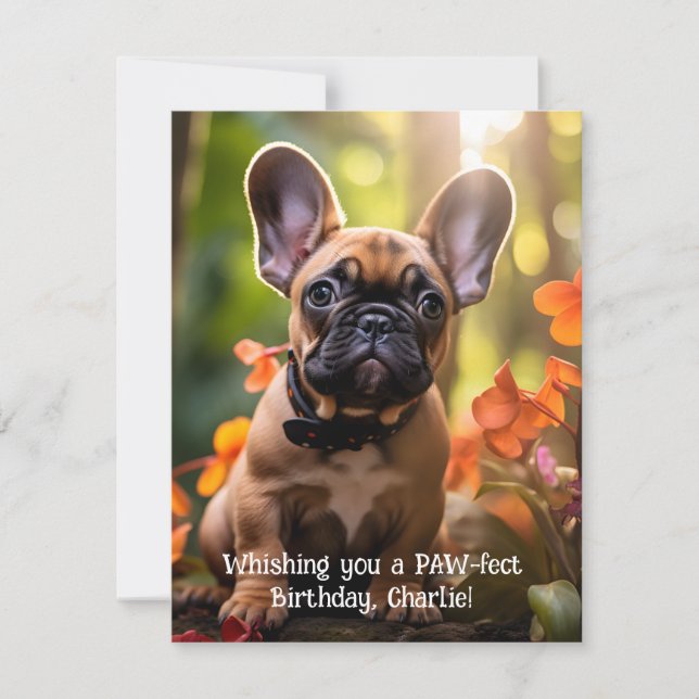 🐶💗Sweet Frenchie puppy in a jungle Card (Front)