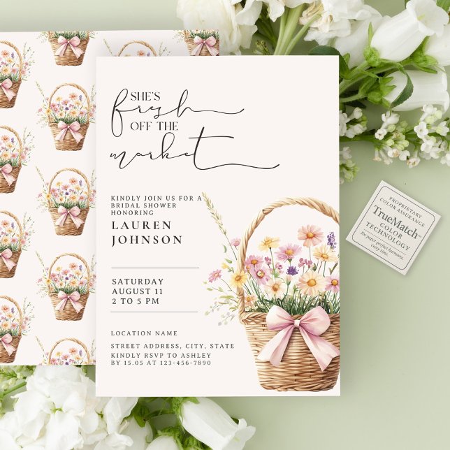 Sweet Fresh Off the Market Floral Bridal Shower Invitation (Creator Uploaded)