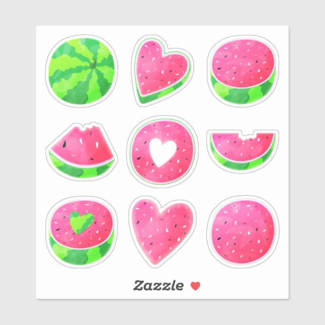 Sweet Fresh Watermelon Melon Heart Seeds Summer Sticker (Sheet)