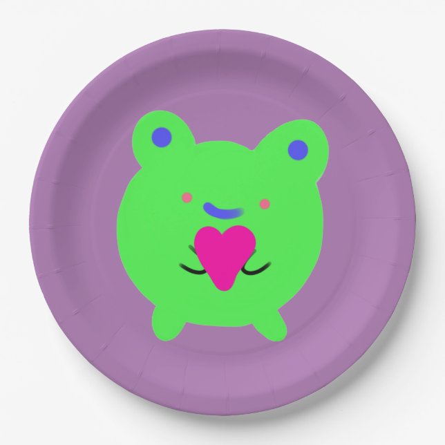 Sweet Frog with Heart Paper Plates (Front)