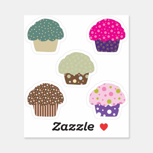 Sweet Frosting Cupcake Illustration Pattern Design Sticker