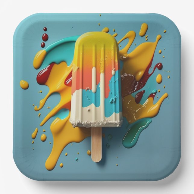 Sweet frozen ice cream. popsicle delicious dessert paper plates (Front)