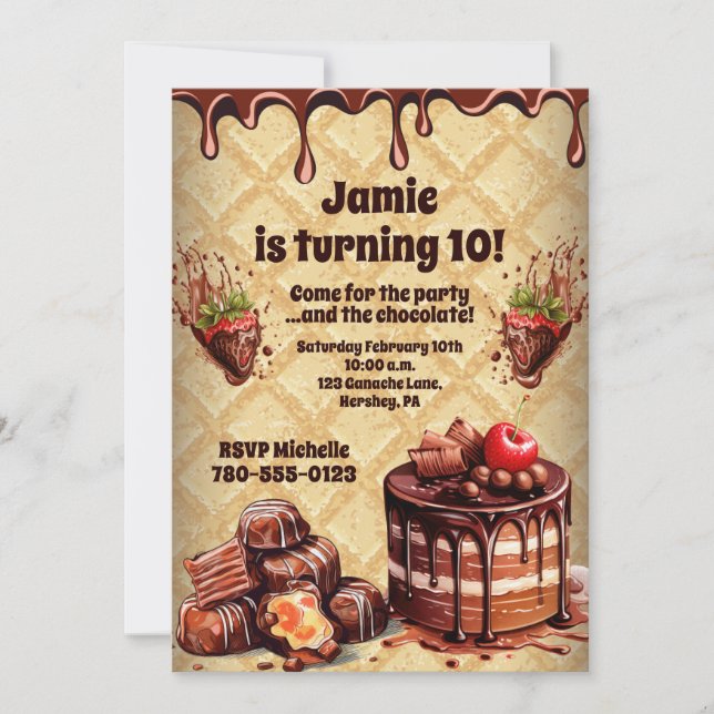 Sweet Fruit Kid's Chocolate Cake Birthday Party   Invitation (Front)