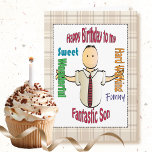 Sweet Fun Adult Son Cartoon Complimentary Birthday Card<br><div class="desc">Let your son know how proud of him that you are on his birthday!  This sweet and complimentary card can be personalized with your birthday message and his name</div>