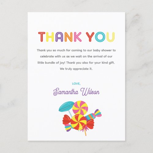 Sweet Fun Candy Baby Shower Thank You Postcard