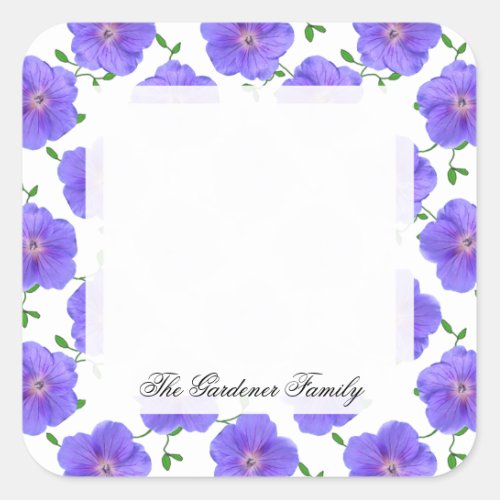 Sweet Garden Blue Geranium Flower on any Color Square Sticker