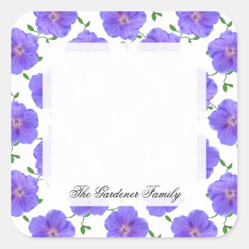 Sweet Garden Blue Geranium Flower On Any Color Square Sticker by KreaturFlora at Zazzle