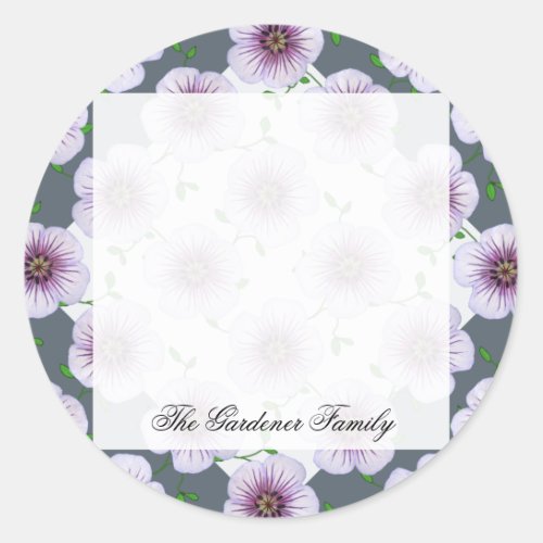 Sweet Garden Pale Blue Geranium Flower onany Color Classic Round Sticker