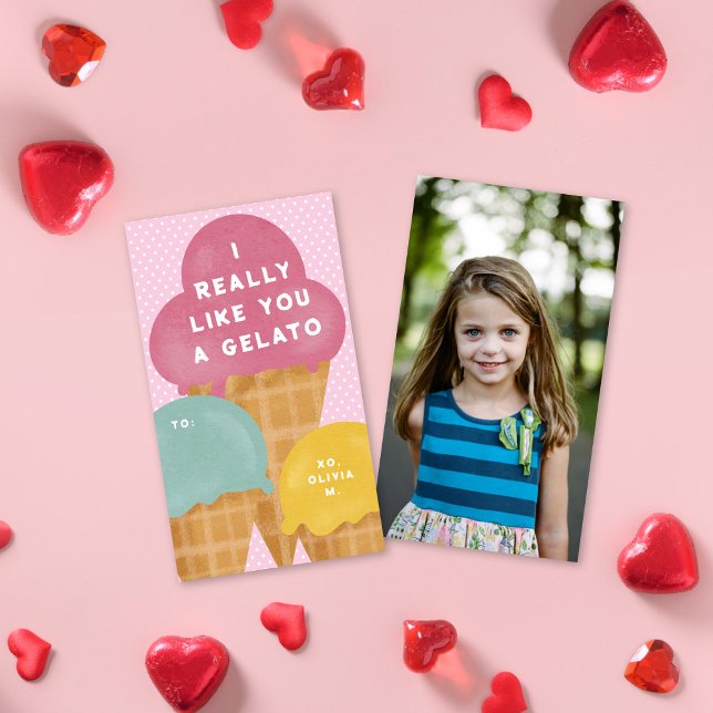 Sweet Gelato Pink Valentine's Classroom Photo Card (Creator Uploaded)