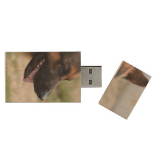 Sweet German Shepherd Dog Wood USB Flash Drive